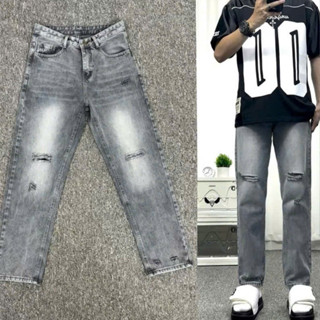 Quần Jean Nam Baggy Form Suông Ống Rách Thời Trang,Quần Jean Nam Ống Suông Xám Khói  Chất Liệu Cao Cấp