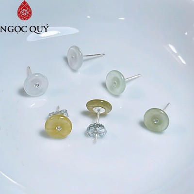 Bông tai đồng điếu cẩm thạch A - đồng điếu ngọc phỉ thúy type A chất nếp băng đường kính 8mm- Ngọc Quý