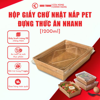 Set 50 Hộp Giấy Kraft Nâu Chữ Nhật Đựng Cơm Nắp PET 1200ml – Khôi Thịnh