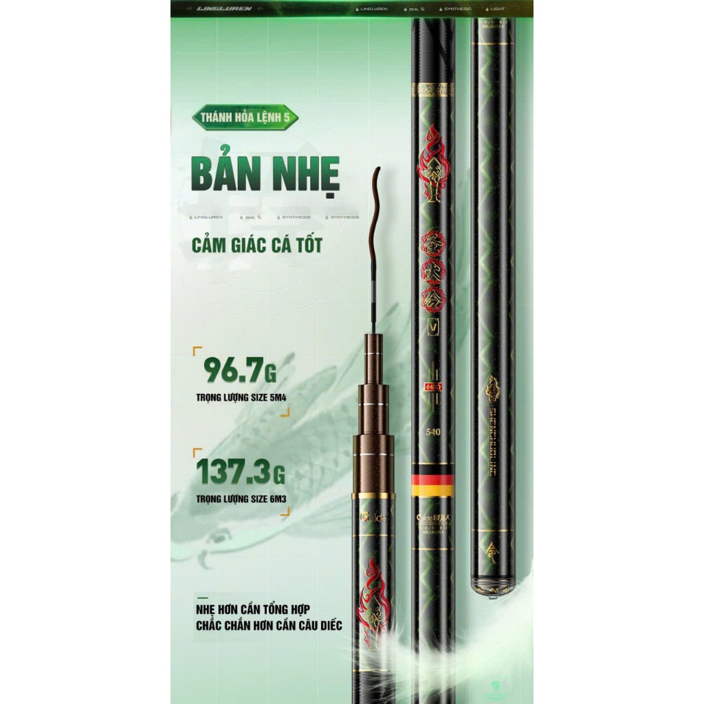Cần câu tay Guide thánh hỏa lệnh đời V 4h 28i đọt ngọn 1.1mm nặng từ 56g siêu nhẹ