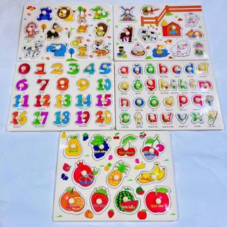 COMBO 5 Bảng ghép hình núm gỗ cho bé, đồ chơi lắp ghép trí tuệ