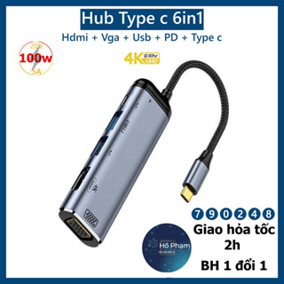 Hub Type c ra 2 màn hình, máy chiếu Hdmi + VGA cùng lúc cho M.A.C, laptop - Hồ Phạm