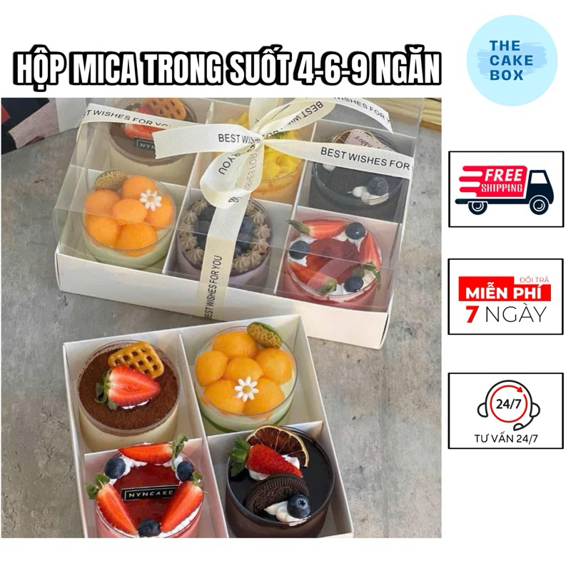 HỘP MICA TRONG SUỐT NHIỀU NGĂN ĐỰNG BÁNH - HỘP 4/6/9 NGĂN - The Cake Box