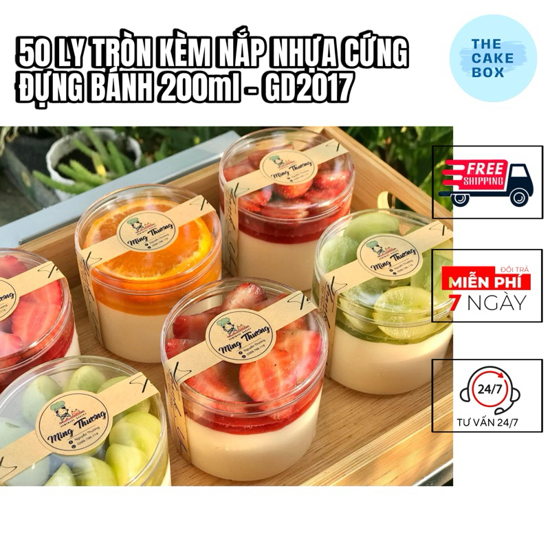 50 LY MICA TRÒN ĐỰNG BÁNH 200ml NẮP CỨNG - LY ĐỰNG BÁNH MOUSSE, TIRAMISU, PANNA COTTA - Mã SP: GD201