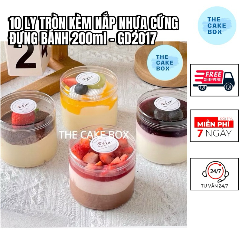 Set 10 HỦ MICA TRÒN ĐỰNG BÁNH 200ml NẮP CỨNG - LY ĐỰNG BÁNH MOUSSE, TIRAMISU, PANNA COTTA - GD2017 -