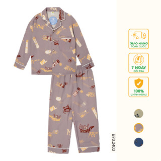 Bộ đồ pijama lanh mặc nhà cho bé trai, quần dài, áo dài tay thời trang Việt Thắng B70.2403