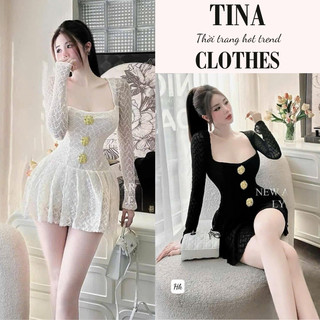  Váy nữ ren dáng ngắn tay dài ôm body phong cách tiểu thư 2 màu đen trắng Tina đầm nữ thiết kế hoa xinh xỉu hcom3582 