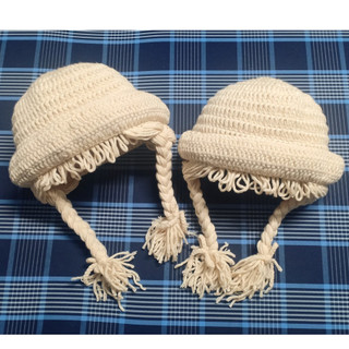Nón len vành lật bím tóc màu be sữa cho bé gái - Dương liễu handmade