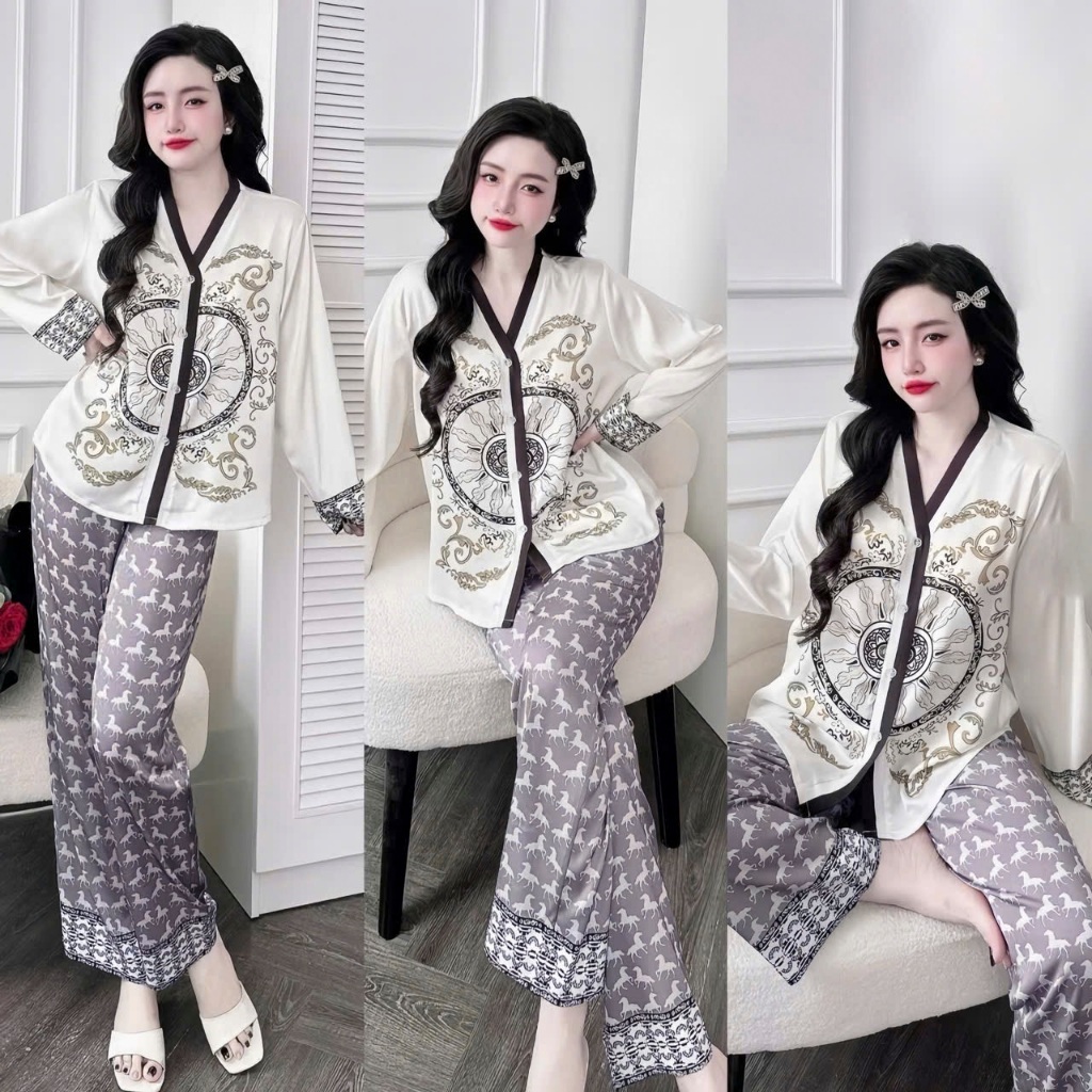 Bộ Pijama dài tay Nữ Bigsize AMAKA Pijama dài tay lụa Latin cao cấp mềm mại xinh xắn DAMP11