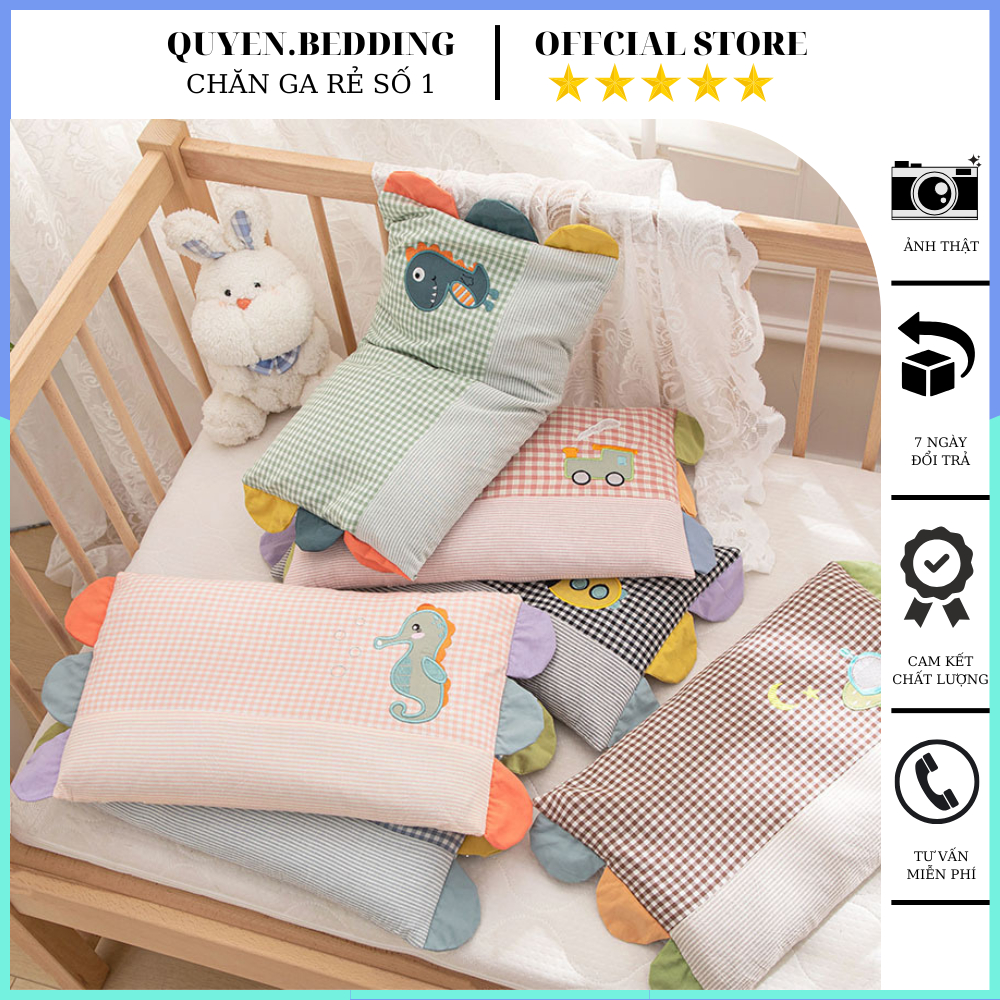 Gối nằm cho bé gối cotton cầu vồng cho bé từ 1 đến 10t vỏ gối cho bé đi học thoáng mát kích thước 30 x 50cm