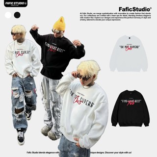 Áo sweater nam thêu kết hợp in tay phồng chữ ONS & FWB Nam Menswear hình in có túi chất nỉ bông unisex nữ