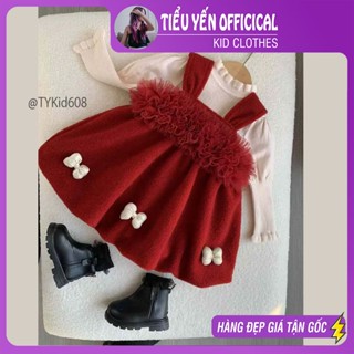 Quần áo trẻ em, Váy dạ đỏ bé gái mặc Noel - Tết, kèm áo len bên trong cho bé 9-22kg  V608 | Tiểu Yến KID