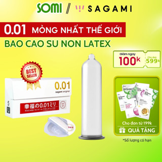 Bao cao su Sagami 0.01 Non latex - Siêu mỏng 0.01 mm siêu chân thật từ Nhật Bản (5 bao/Hộp) - Cocoon