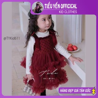 Quần áo trẻ em, Váy dạ nhung đỏ bé gái mặc Noel - Tết, kèm áo bên trong cho bé 9-25kg V611 | Tiểu Yến KID