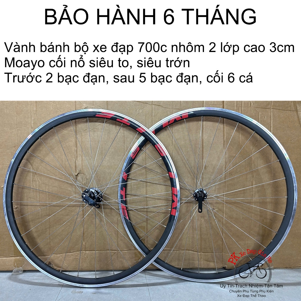 Vành xe đạp 700c cối nổ to, siêu trớn, Bộ vành xe đạp đua bánh 700C cao 3cm đan sẵn, líp thả, phanh 