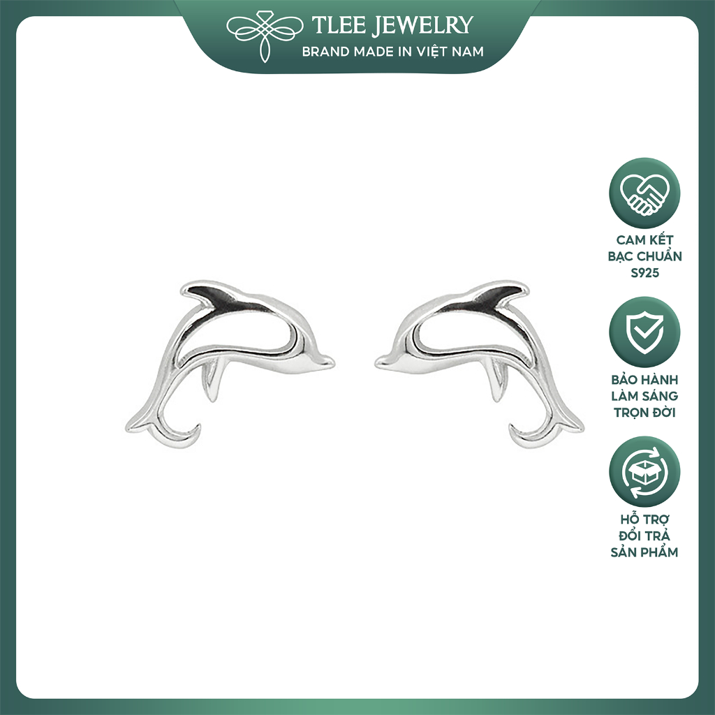 Bông tai bạc nữ Tlee mẫu cá heo may mắn TLEE JEWELRY B0367