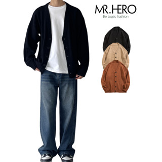 Áo khoác len cardigan nam cổ chữ V  M.RO CD04 dài tay thu đông 2023 màu nâu đen form rộng phong cách Hàn Quốc Mrhero