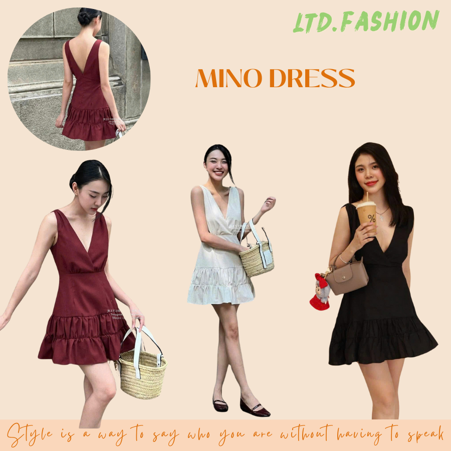 ĐẦM LINEN SÁT NÁCH CỔ V - LTD.FASHION - MINO DRESS