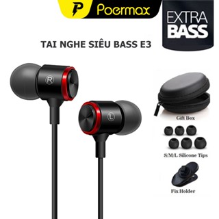 Tai nghe có dây siêu bass Poermax E3 âm thanh nổi tích hợp micro và nút điều khiển, giắc cắm 3.5mm