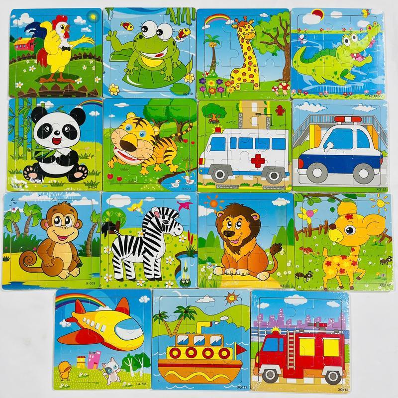 Combo 5-15 Tranh Ghép Hình Bằng Gỗ 9 Mảnh 15 x 15 cm Phát Triển Tư Duy Cho Bé
