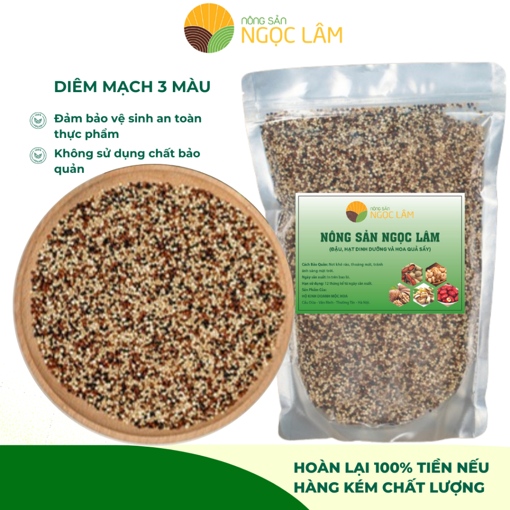 Hạt diêm mạch mix 3 màu - Quinoa Trắng, Đỏ, Đen hữu cơ nhập khẩu Peru