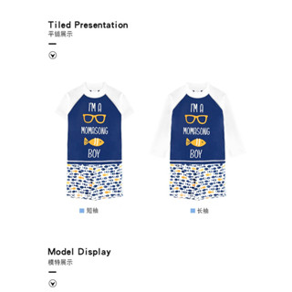 [Có sẵn] [Ảnh thật] [Chính hãng] Bộ bơi bé trai dài xanh tay trắng, hình kính cá, Momasong