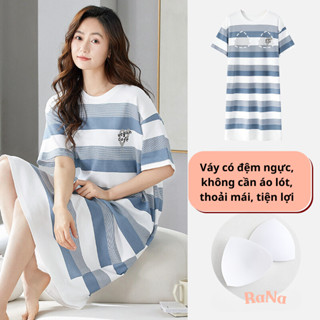Váy suông đầm xuông form rộng có sẵn đệm ngực cho nữ váy cho mẹ bầu mặc nhà mặc ngủ RaNa