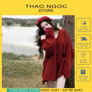 Áo len nữ cổ tim trễ vai tay dài form rộng giấu quần hàng nhập! (có sẵn, hình thật) THẢO NGỌC STORE