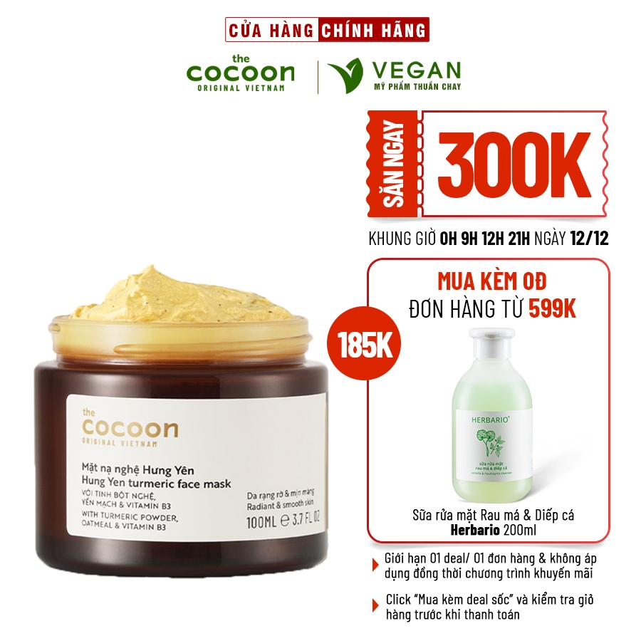 Mặt Nạ Nghệ Hưng Yên Cocoon 100Ml Thuần Chay Sáng Da Đều Màu