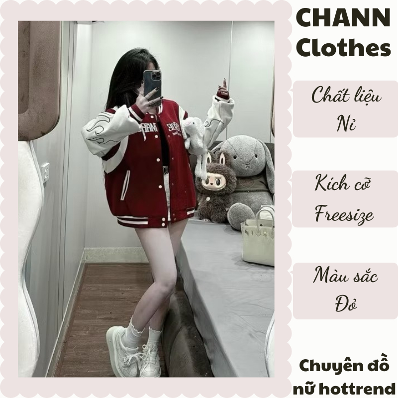 Áo khoác bomber nữ 13De Marzo màu đỏ phối trắng nổi bật phong cách thể thao năng động Chann Clothes 
