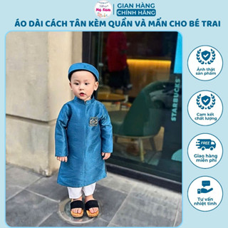 SET ÁO DÀI CÁCH TÂN KÈM QUẦN VÀ MẤN CHO BÉ TRAI 3 MÀU