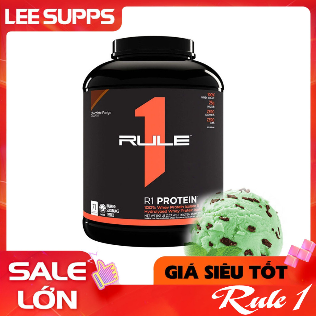 RULE 1 Whey PROTEIN 5 LBS vị Choco Fudge - Whey Isolate + Hydrolize cao cấp hấp thụ nhanh