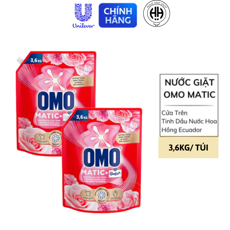 Combo 2 Túi Nước Giặt OMO Matic Chuyên Gia Cửa Trên Tinh Dầu Nước Hoa Hồng Ecuador 3.6kg