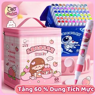 [Tăng 60% mực] Bộ Bút Màu Acrylic Marker 24/36/48/60 Màu Chủ Đề Tiệc Trà Đào, Thân Bút Tròn - SIJIN