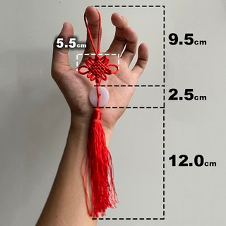 Đồng tâm kết hạt đỏ nút thắt may mắn tua rua đỏ mini trang trí tết