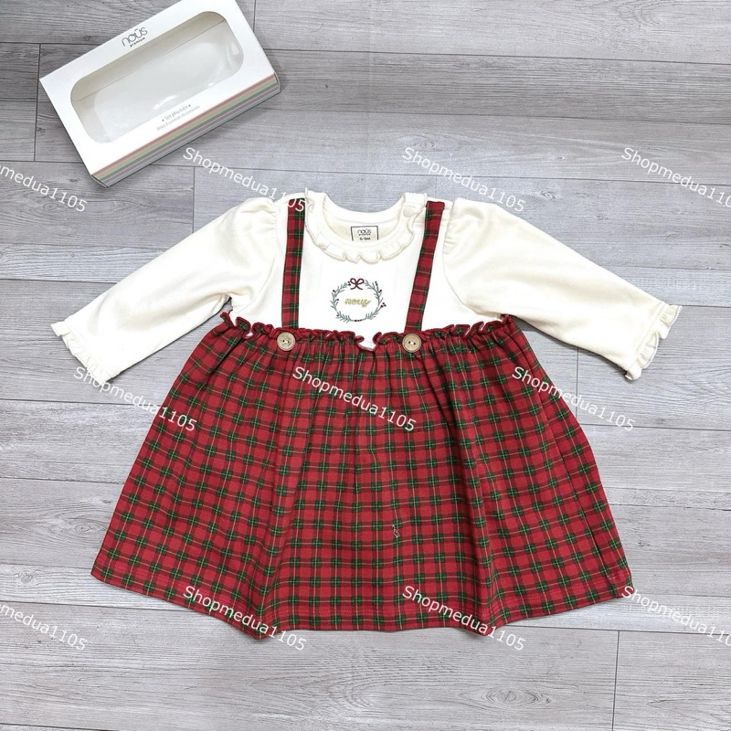 BST NOEL 2024 - Set váy caro đỏ Nous Noel size từ 6M đến 3Y cho bé trai bé gái