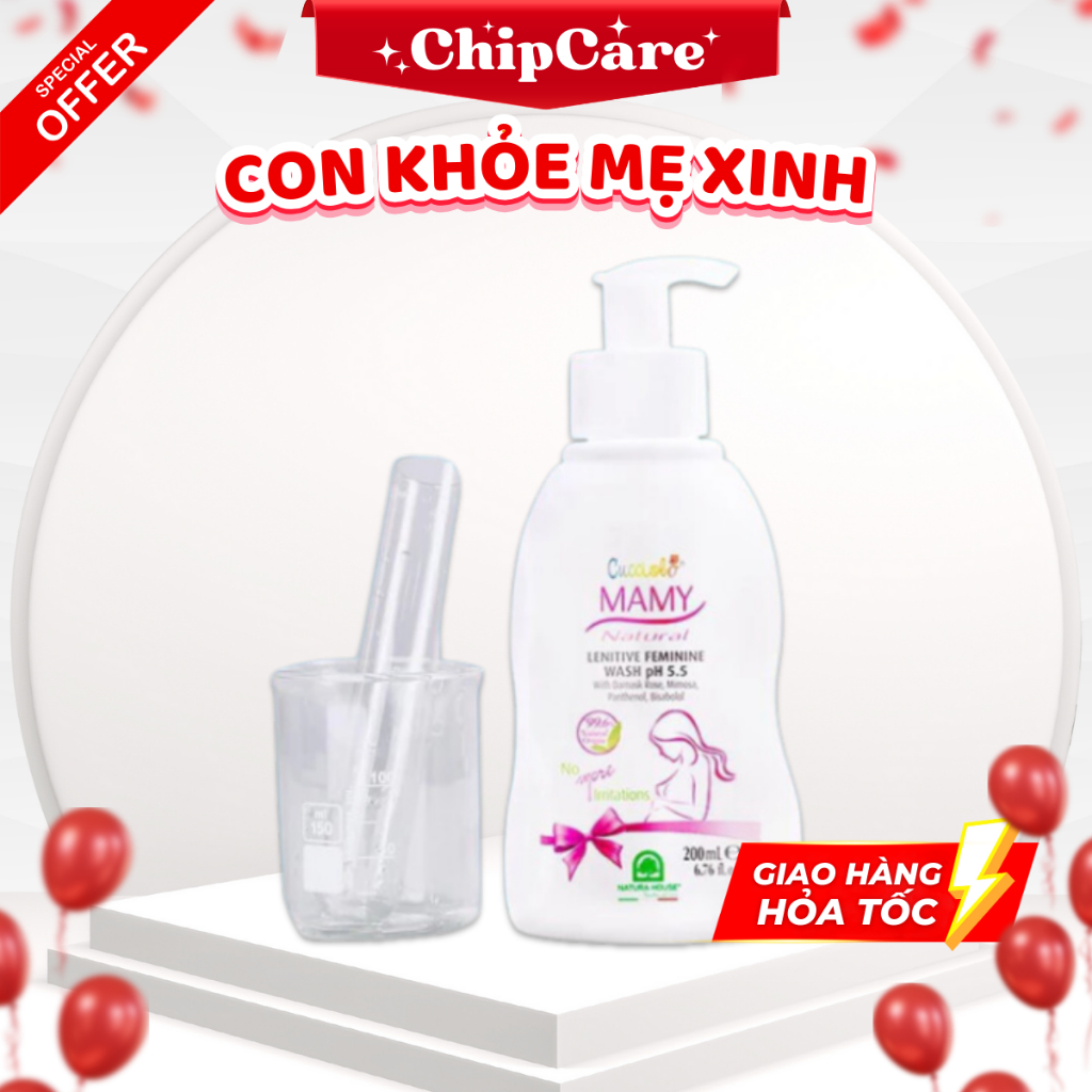 Dung dịch vệ sinh Cucciolo Mamy Natural Lenitive Feminine Wash pH 5.5 - 200ml cho mẹ bầu, sau sinh