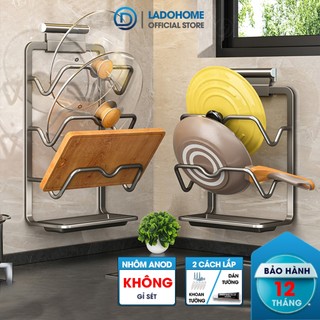  Giá để nắp nồi thớt nhà bếp LADOHOME LH-6357 treo tường đa năng đi kèm keo dán và bộ tắc kê 