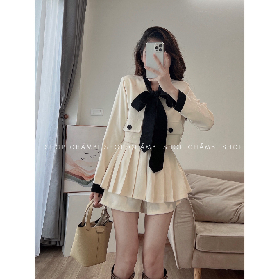 [KHÔNG KÈM BELT] Set đồ nữ đi chơi S.162, Set áo thắt nơ 1 lớp mix quần váy xếp ly tiểu thư - Shop Chấm Bi | BigBuy360 - bigbuy360.vn