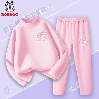 Bộ quần áo dài giữ nhiệt bé gái BOBDOG chất liệu zip lông ấm áp co giãn tốt in hình Thỏ cute OY-KS72