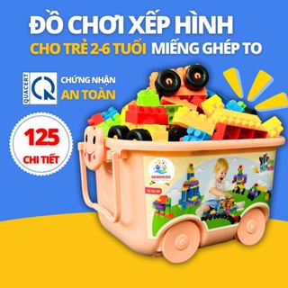 Bộ Đồ Chơi Xếp Hình Lắp Ghép Mảnh Lớn Cho Trẻ 2-6 Tuổi, Hộp Đựng Có Bánh Xe Đẩy Cho Bé Sáng Tạo