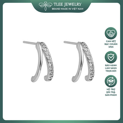 Khuyên tai bạc nữ TLEE móc kép cá tính nạm đá sang trọng TLEE JEWELRY B0199