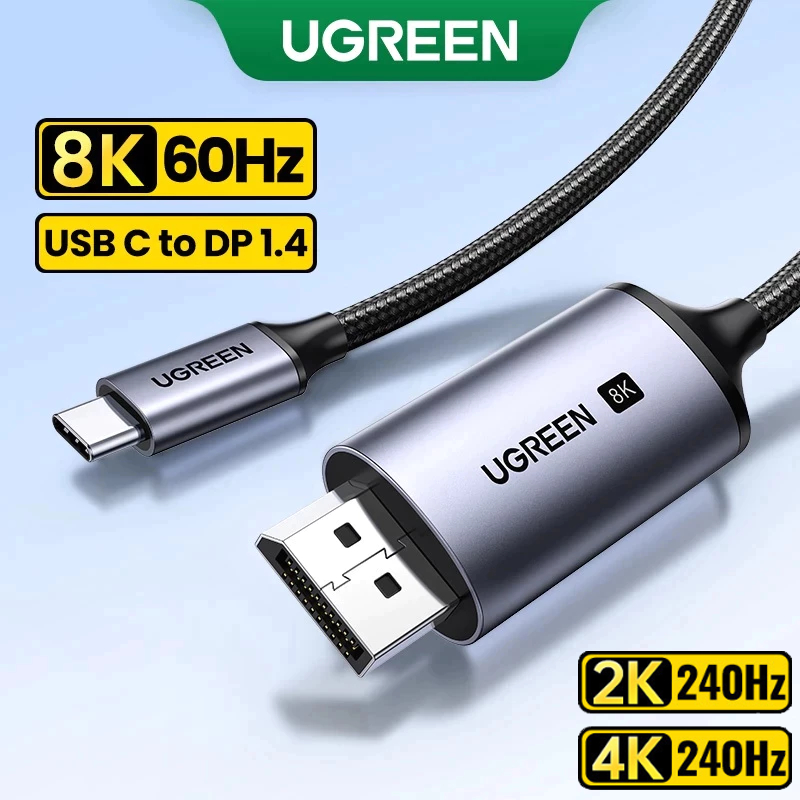 [Hot] Cáp Type-C to Displayport UGREEN 8K60Hz cho Macbook, iPad iP 15, 16 Laptop dây dù chuyển đổi C to DP 1m 2m 25157