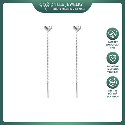 Bông tai bạc nữ tim phồng tua dài basic TLEE JEWELRY B0142