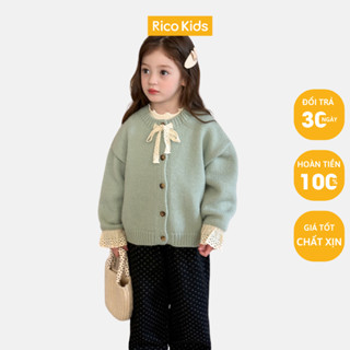 Áo len cardigan cho bé gái từ 13-37kg len Dày Mịn màu xanh pastel phong cách Hàn chính hãng Ambb Kids_Rico Kids 24A163