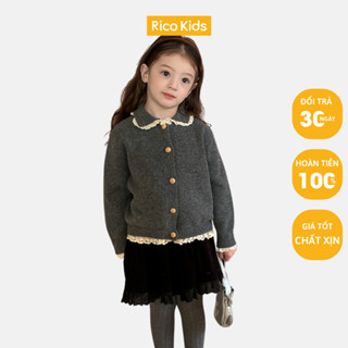 Áo len cardigan cho bé gái từ 11-35kg, áo len có cổ cho bé gái Dày Mịn phong cách Hàn hãng Ambb Kids_Rico Kids 24A162