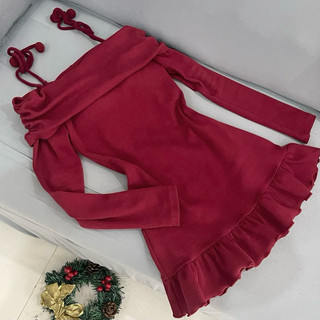 BY LISA - Đầm đỏ trễ vai form body tay dài tôn dáng