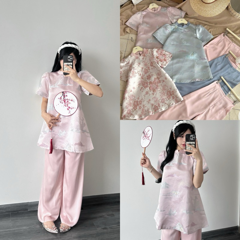 [ MÃ M09 ] SET ÁO DÀI CÁCH TÂN GẤM HOA | by25