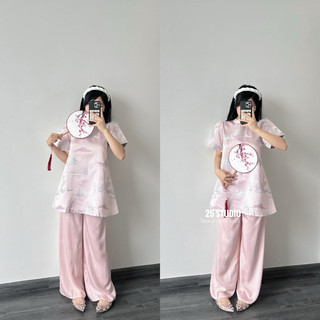 [ MÃ M09 ] SET ÁO DÀI CÁCH TÂN GẤM HOA | by25