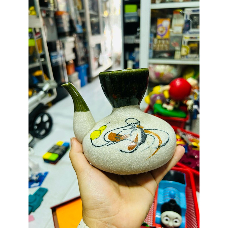 Bình gốm Nhật Bản Nostalgic "Tengoku" design Oribe white blown pattern Showa retro direct warming sa